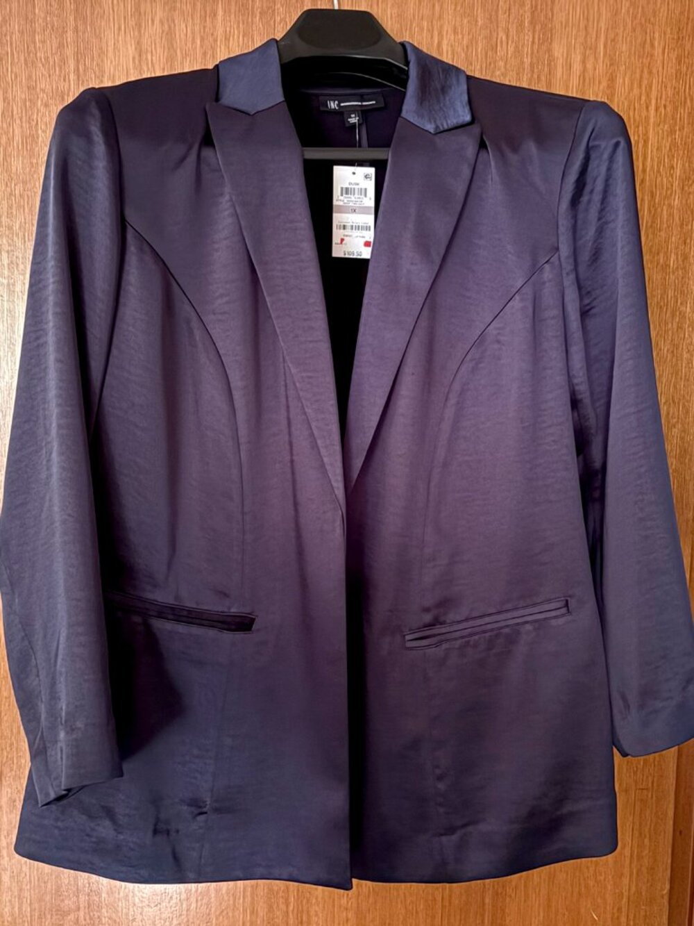 Navy Blue Satin Jacket Blazer Size 1X INC Int'l Concepts NWT